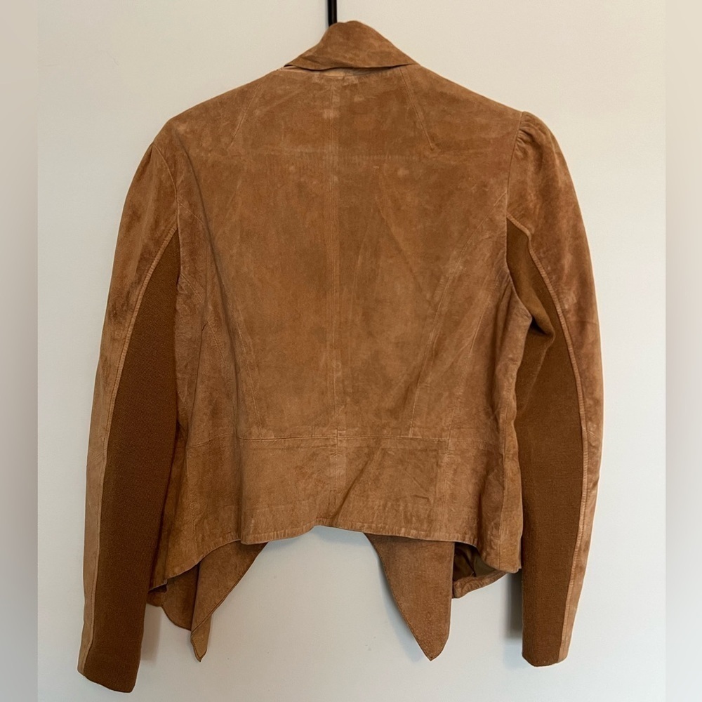 Bod & Christensen Tan Brown Suede Leather Draped Open Front Jacket Womens Large - Picture 3 of 6